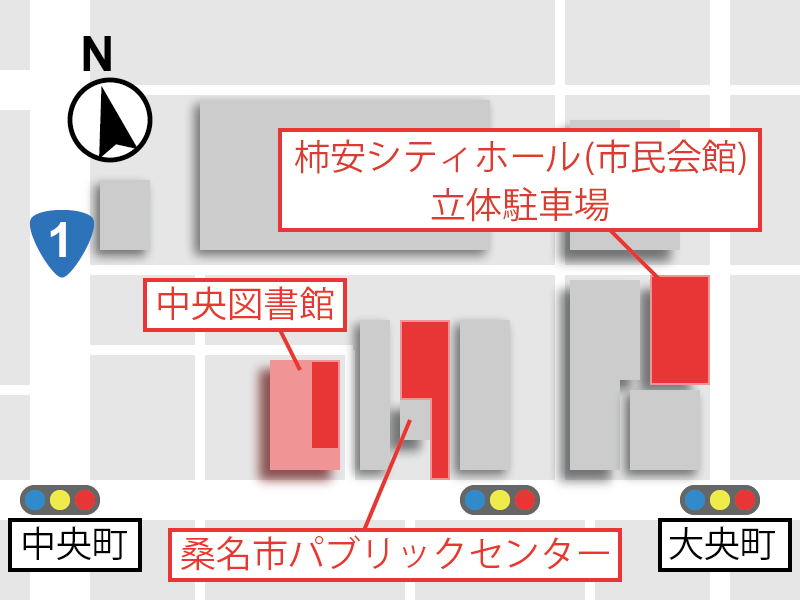 桑名市立中央図書館 駐車場案内図